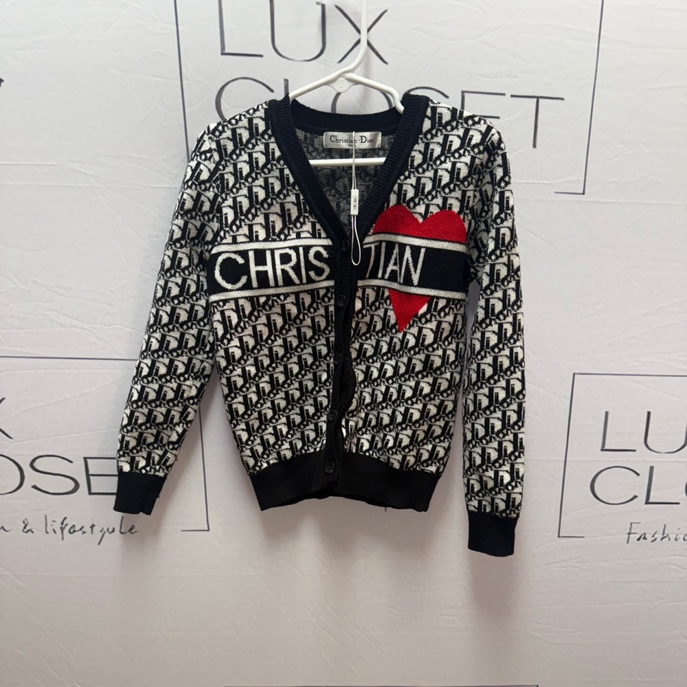 Little Girls Dior Patterned Cardigan with Red Heart ♥️